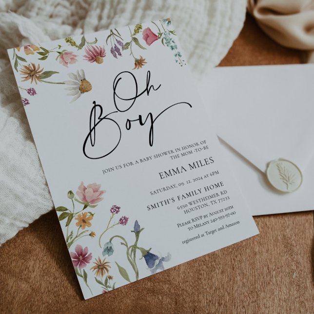 Wildflower Oh Boy Baby Shower Invitation (Creator Uploaded)