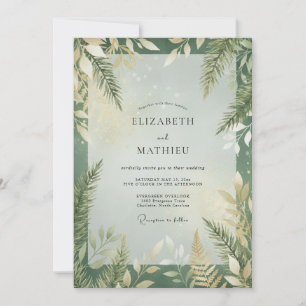 Wildflower Olive Fern Leafy Wedding Invitation