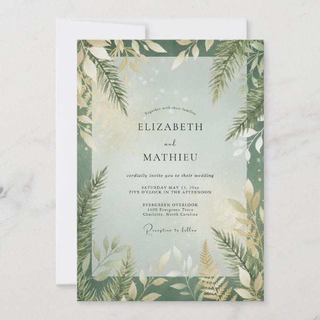 Wildflower Olive Fern Leafy Wedding Invitation (Front)