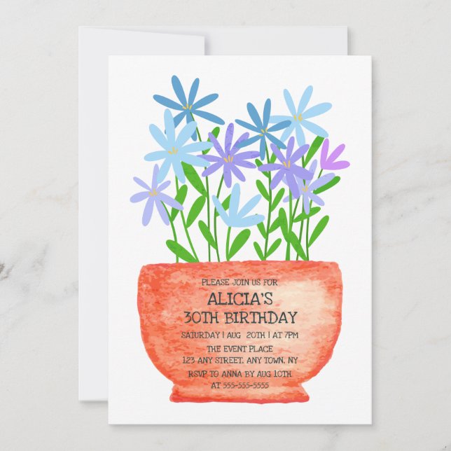 Wildflower On Pot Botanical Birthday Invitation (Front)