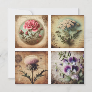 Wildflower on vintage distressed background holiday card