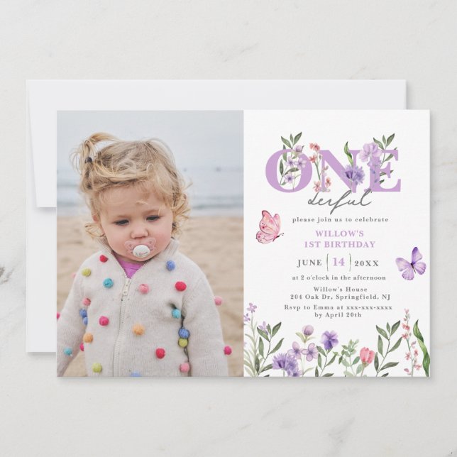 Wildflower Onederful Floral First Birthday Invitation (Front)