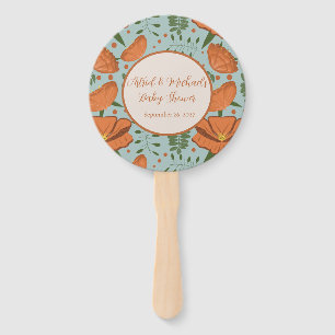 Wildflower Orange Poppy Baby Shower Hand Fan
