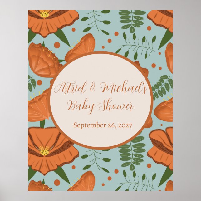 Wildflower Orange Poppy Baby Shower Poster (Front)