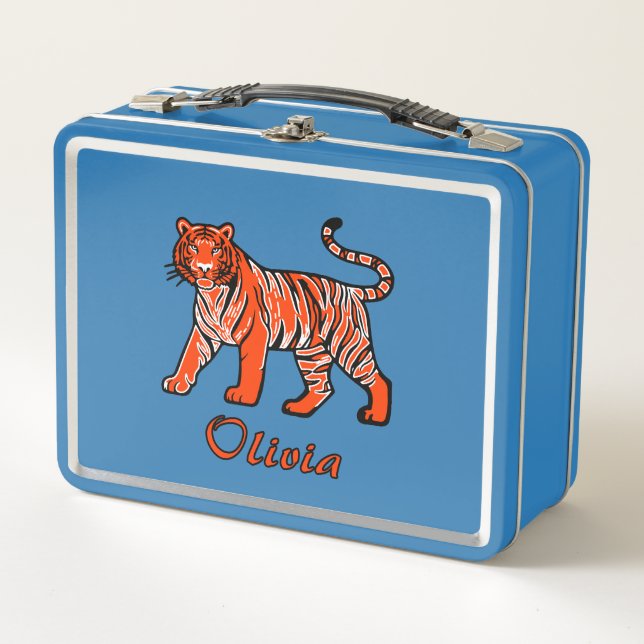 Wildflower Orange Tiger Kids Metal Lunch Box (Front)
