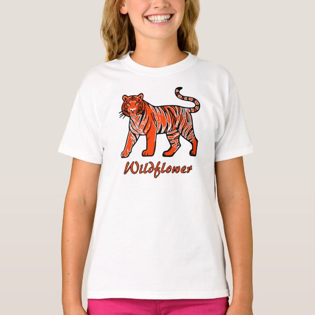 Wildflower Orange Tiger Kids T-Shirt (Front)