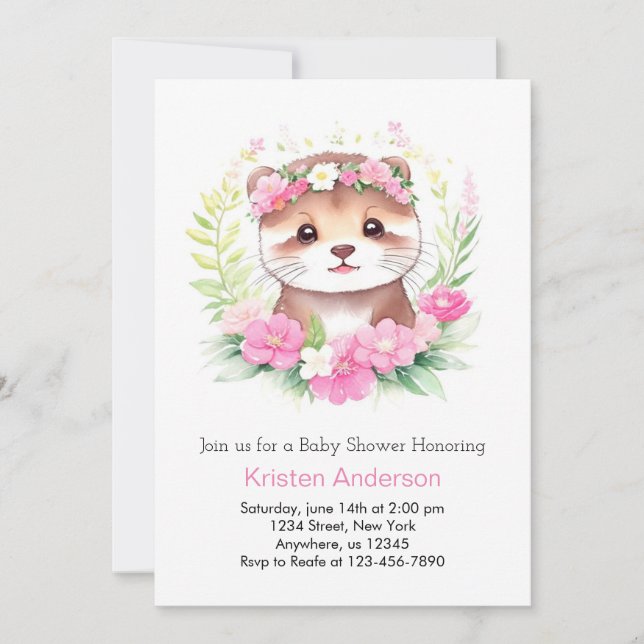 Wildflower Otter Adventure Awaits Girl Baby Shower Invitation (Front)