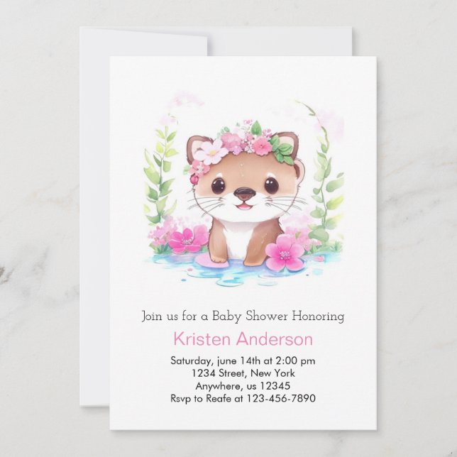 Wildflower Otter Whimsical Girl Baby Shower Invitation (Front)