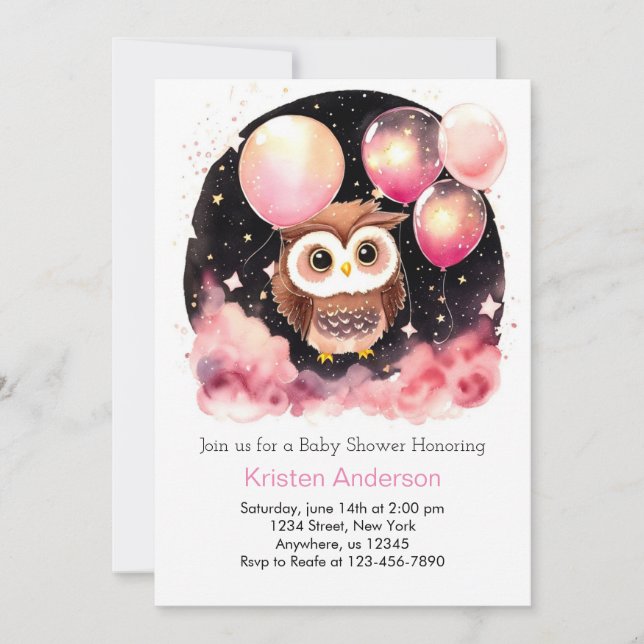 Wildflower Owl Woodland Dream Girl Baby Shower Invitation (Front)