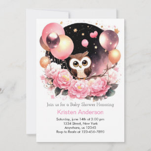 Wildflower Owl Woodland Pink Girl Baby Shower Invitation