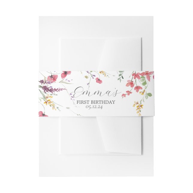 Wildflower paper napkins bands invitation belly band (Front Example)