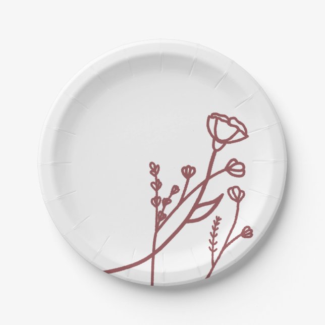 Wildflower Paper Plates Dusty Rose (Front)