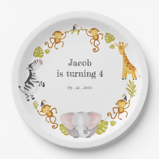 Wildflower Party Animal Safari Kids Birthday Party Paper Plate (Front)