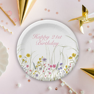 Wildflower Party Plate- 21st Birthday Paper Plate