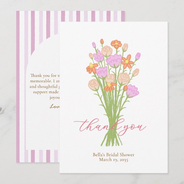 Wildflower Pastel Bridal Shower Custom Thank You  Card (Front/Back)