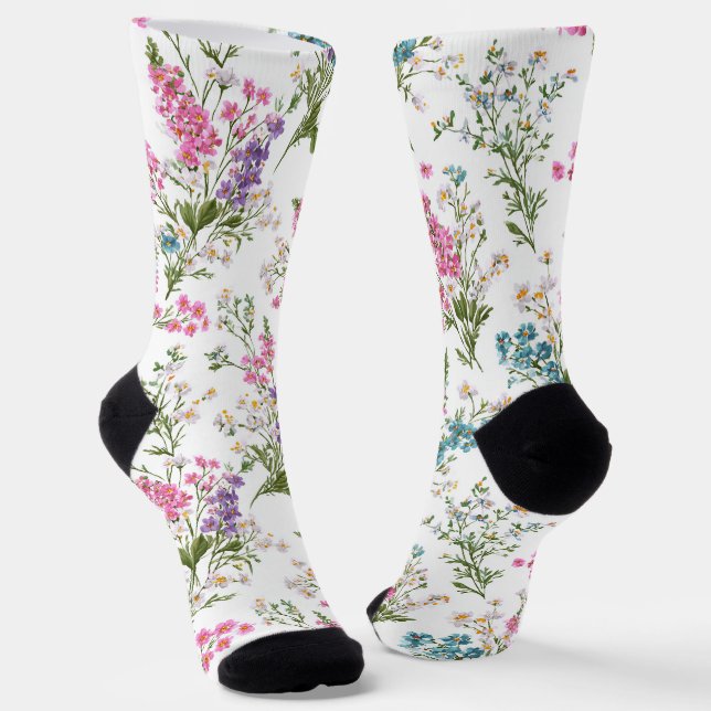 Wildflower Pastel Spring Floral Pattern  Socks (Angled)