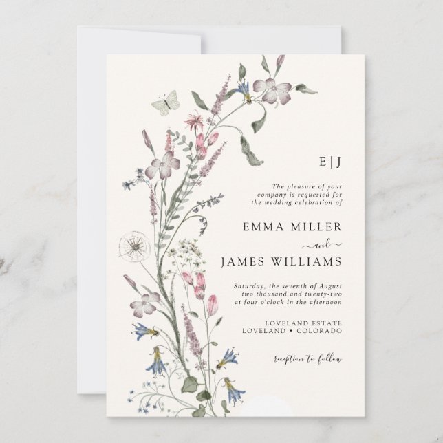 Wildflower Pastel Wedding Invitation (Front)