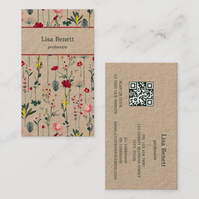 Wildflower Pattern Kraft Business Card (Front/Back)
