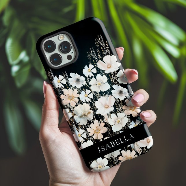 Wildflower Pattern on Black Personalised iPhone Case (Creator Uploaded)