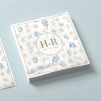 Wildflower Pattern Wedding Initials Napkin