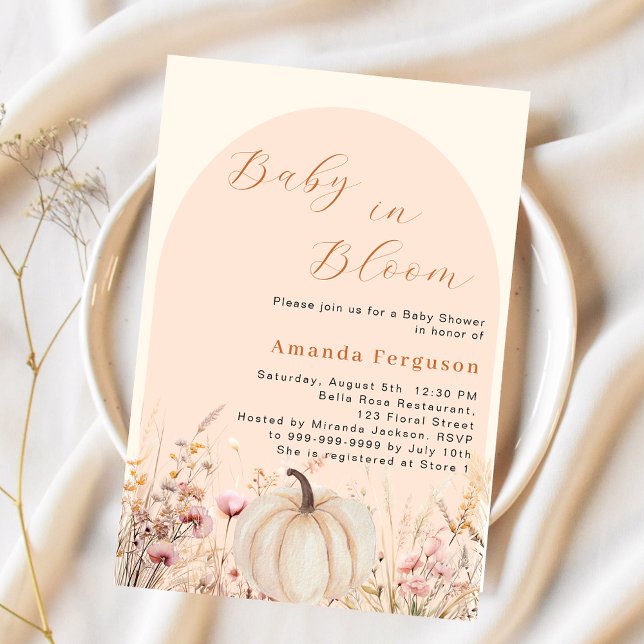 Wildflower peach arch pumpkin bloom Baby Shower Invitation (Creator Uploaded)