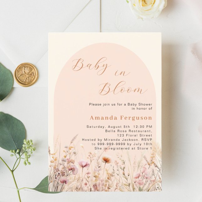 Wildflower peach beige arch bloom Baby Shower Invitation (Creator Uploaded)