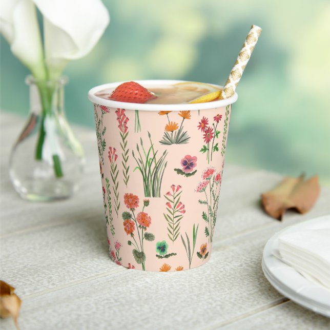 Wildflower Peach Bridal Shower  Paper Cups (Insitu)