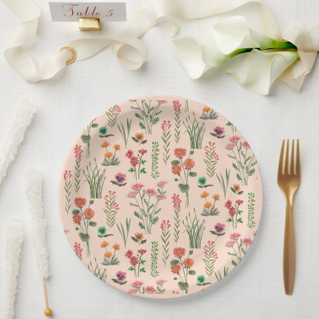 Wildflower Peach Bridal Shower  Paper Plate (Wedding)