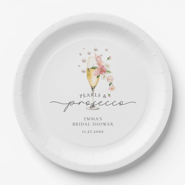 Wildflower Pearls & Prosecco Bridal Shower Paper Plate (Front)