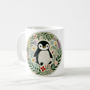 Wildflower Penguin Lovers Illustration             Coffee Mug