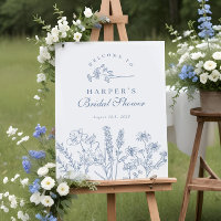 Wildflower Periwinkle Bridal Shower Welcome Sign