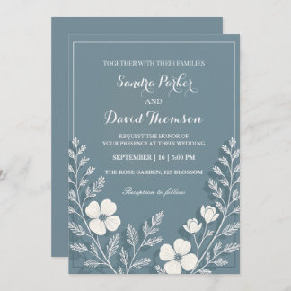 wildflower periwinkle elegant boho wedding  invitation