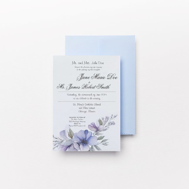 Wildflower Periwinkle Wedding Invitation (Creator Uploaded)