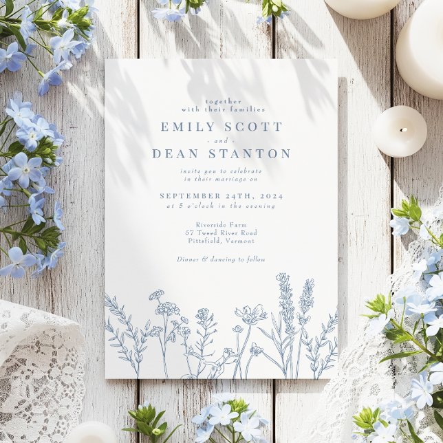 Wildflower Periwinkle Wedding Invitation (Creator Uploaded)