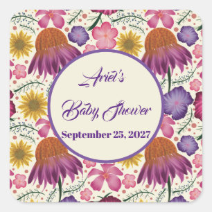 Wildflower Personalised Garden Baby Shower Square Sticker