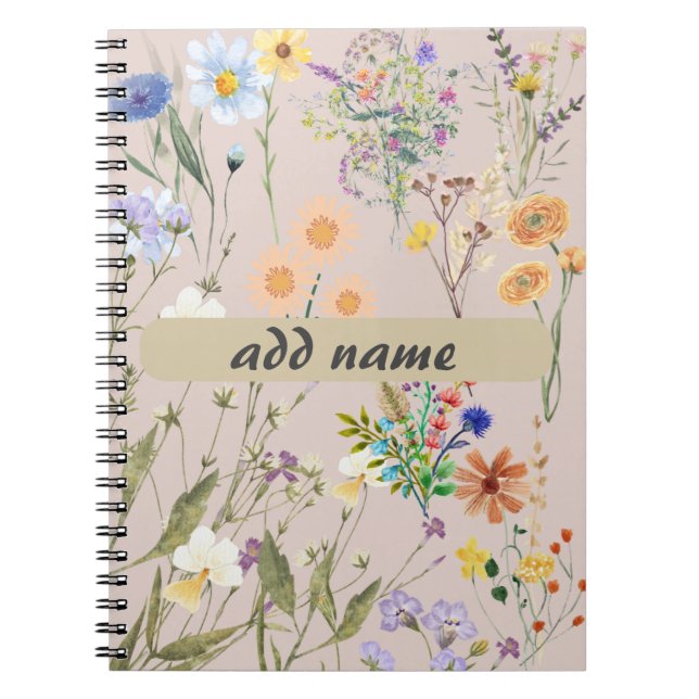 Wildflower Personalised Journal, Customised Women Notebook (Front)