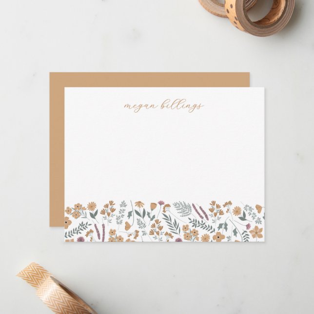 Wildflower Personalised Notecards - Thank You Card (Front/Back In Situ)