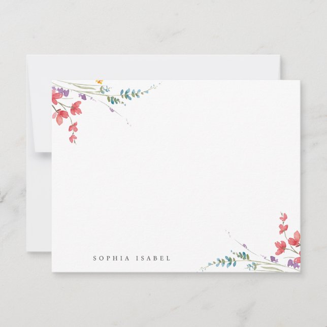 Wildflower Personalised Stationery Note Card Boho (Front)