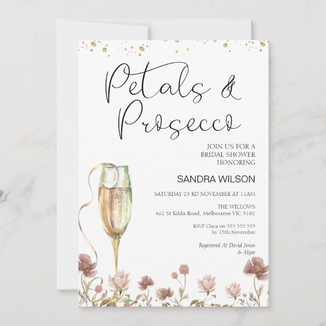Wildflower Petals and Prosecco Bridal Shower Invitation (Front)