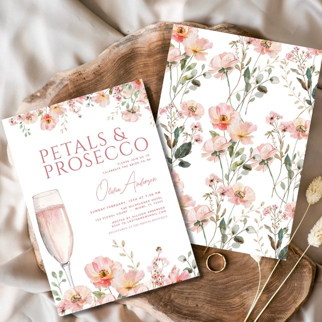 Wildflower Petals & Prosecco Blush Bridal Shower  Invitation (Creator Uploaded)