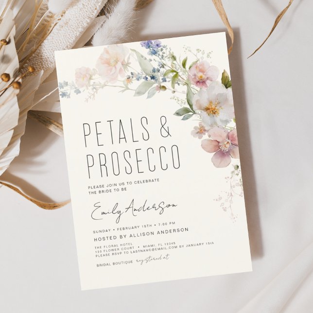 Wildflower Petals & Prosecco Bridal Shower  Invitation (Creator Uploaded)