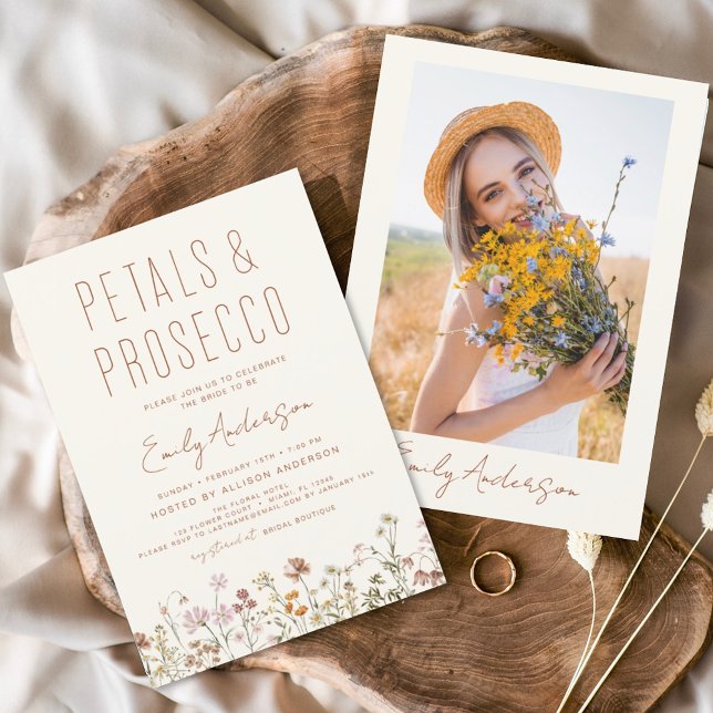 Wildflower Petals & Prosecco Bridal Shower Photo Invitation (Creator Uploaded)