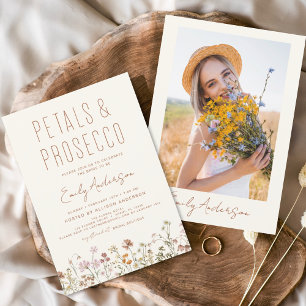 Wildflower Petals & Prosecco Bridal Shower Photo Invitation