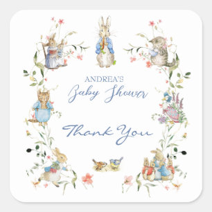 Wildflower Peter the Rabbit Baby Shower Square Sticker