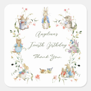 Wildflower Peter the Rabbit Birthday Square Sticker