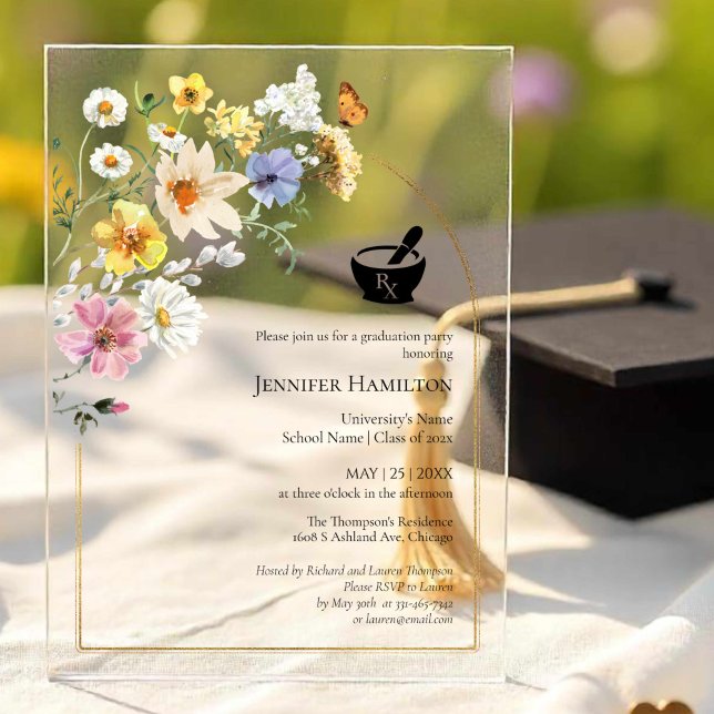 Wildflower Pharmacy School Graduation Party Photo Acrylic Invitations (Creator Uploaded)