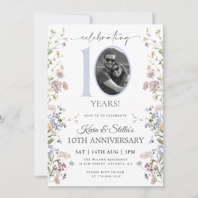 Wildflower Photo 10th Anniversary Invitation (Front)