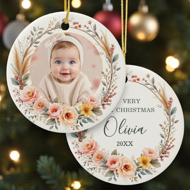Wildflower Photo Baby First Christmas  Ceramic Tree Decoration (Creator Uploaded)