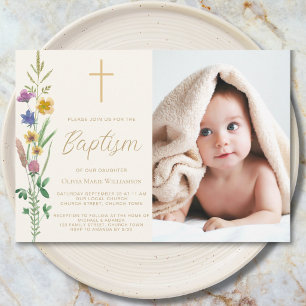Wildflower Photo Baptism Invitation