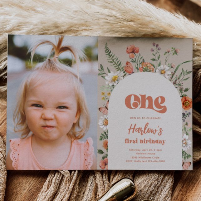 Wildflower Photo First Birthday Invitation (Creator Uploaded)